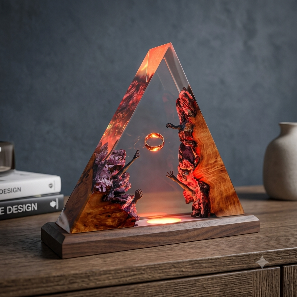 Pinnacle — Resin & Wood Pyramid Lamp