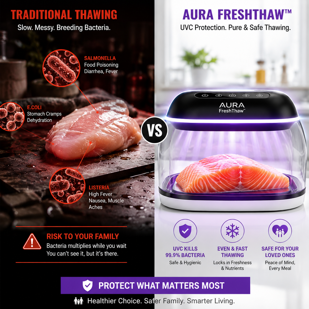AURA FreshThaw™ | Pro-Series Intelligent Rapid Defroster & UVC Sanitizer