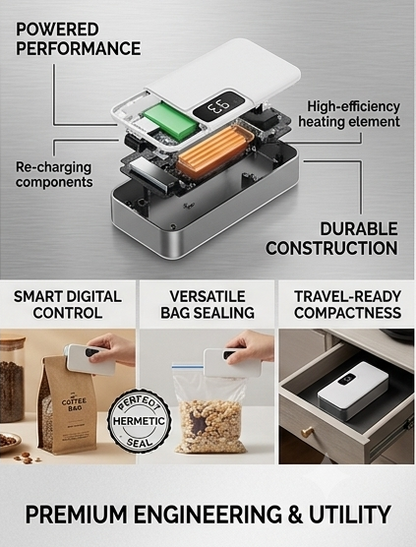 ElevateSeal™ Portable Smart Heat Sealer – Digital Precision Food & Snack Bag Resealer