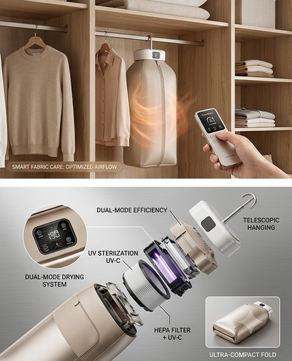 OmniDry™ Portable Smart Clothes Dryer – UV Sterilizing & HEPA Filter Travel Garment Care System