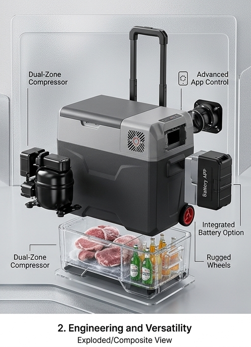 Ultra-Portable Dual-Zone Smart Car Refrigerator & Freezer with App Control – 50L Rugged Travel Cooler