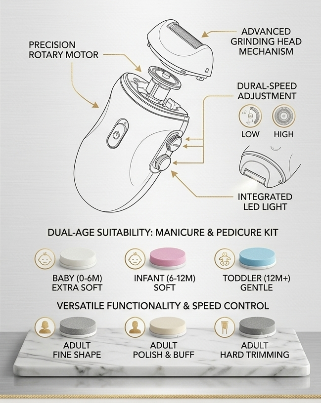 SmartGroom™ Precision Electric Baby Nail Trimmer & Polisher – Ultra-Quiet Dual-Speed Safety Trimming Kit with Light (Infant to Adult)