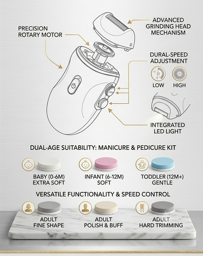 SmartGroom™ Precision Electric Baby Nail Trimmer & Polisher – Ultra-Quiet Dual-Speed Safety Trimming Kit with Light (Infant to Adult)