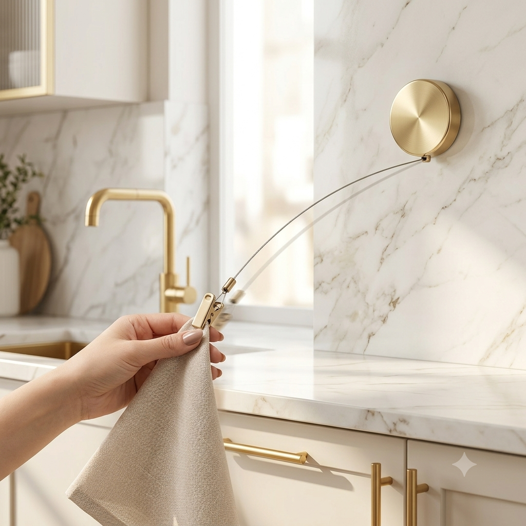 OmniMount™ Premium Retractable Organiser | Punch-Free Minimalist Towel & Utility Holder